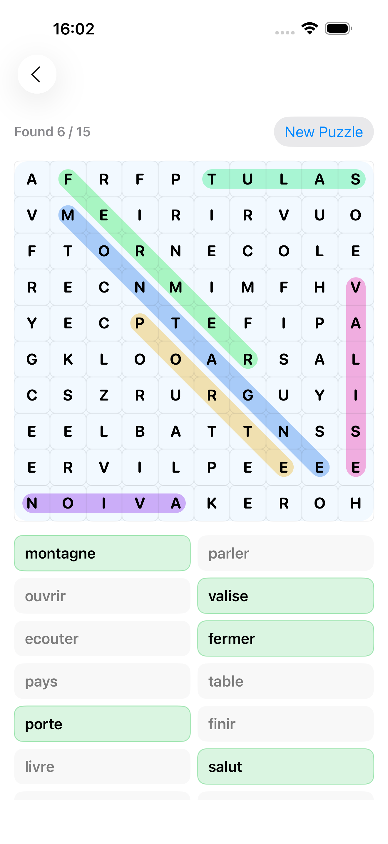 Wordsearch game screenshot